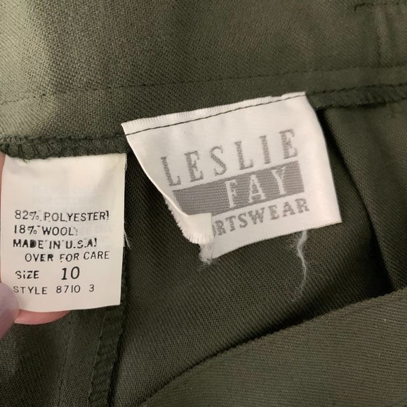 Vintage Leslie Fay Pencil Skirt S Green Pockets Wool Pleated Button Union Made - Picture 5 of 5